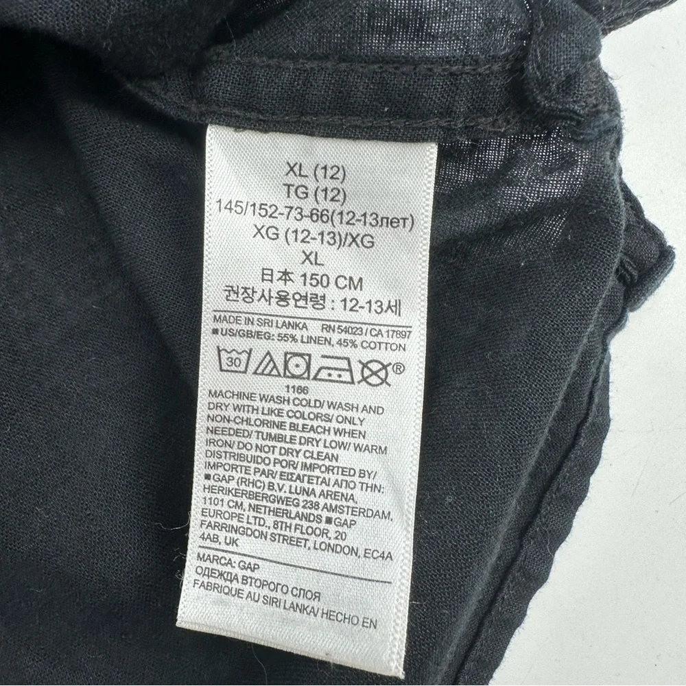 Old Navy Shirt Boys 12 XL Black Linen Blend Short Sleeves Button Front Casual